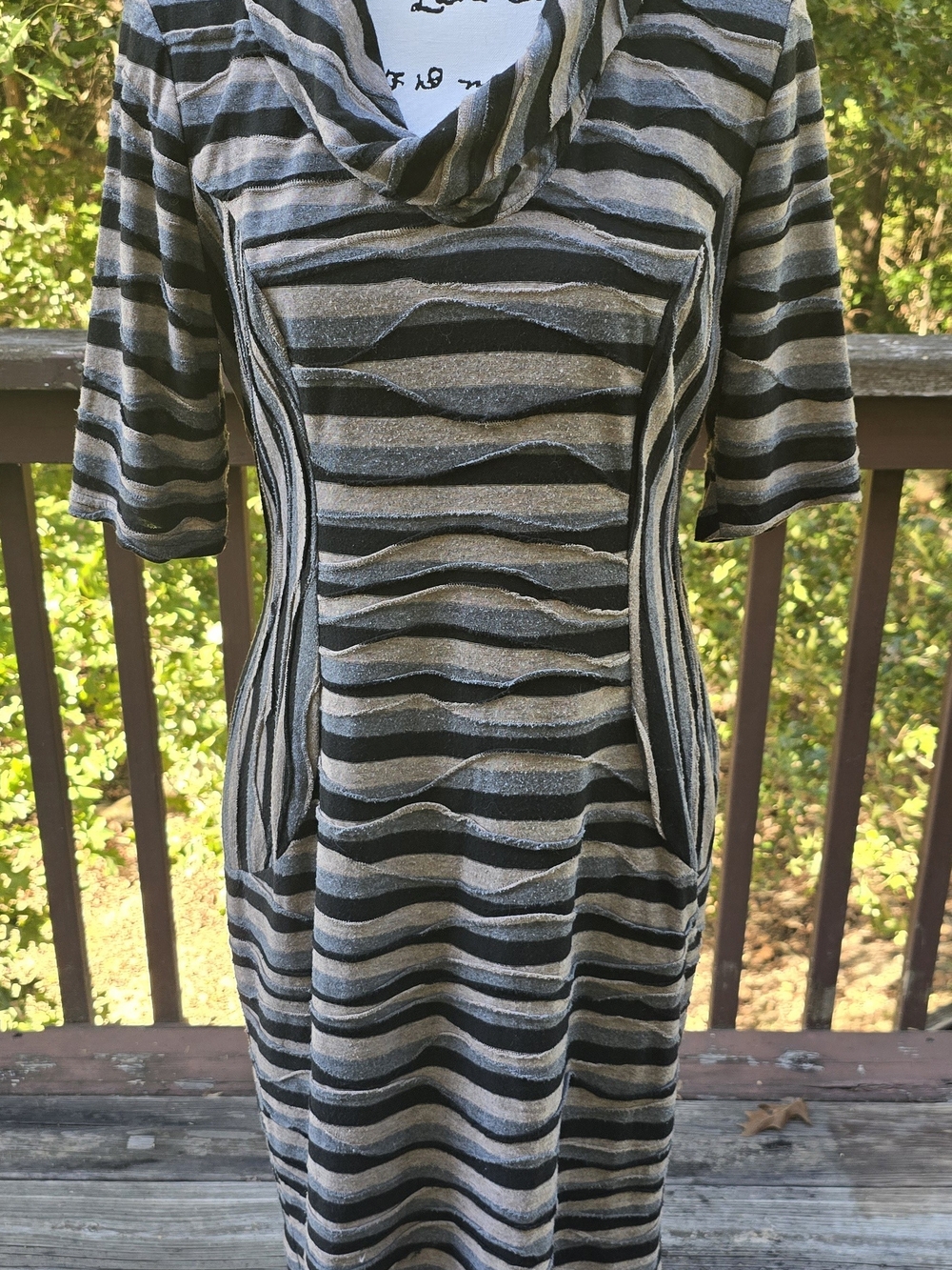Dress Barn Black & Gray Striped Cowl Neck Midi Dress
